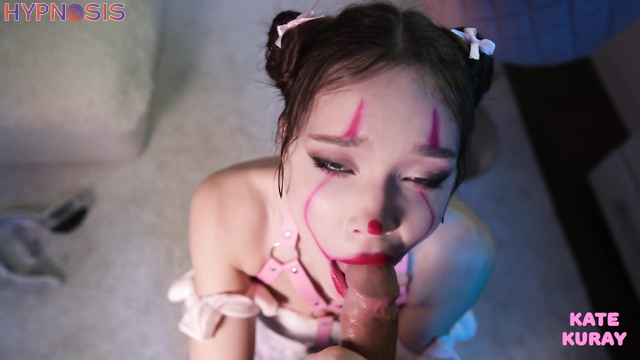 Kate Kuray - Sweet girl in clown makeup sucks dick and takes cum on her face