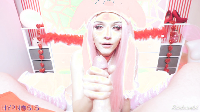 Rainbowslut - POV Cute girl in a bunny costume caresses your cock and swallows cum
